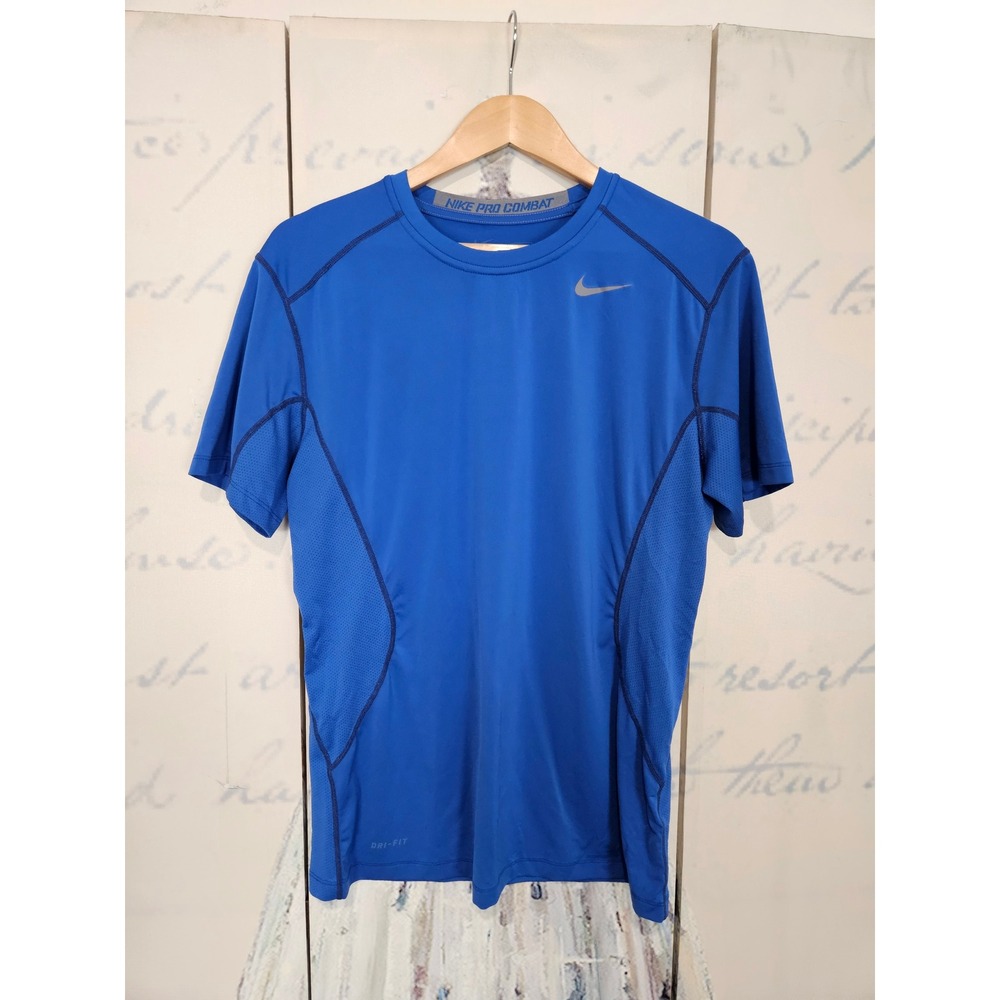 Nike Pro Combat Shirt M Blue Dri-Fit Fitted Athletic Base Layer 449787-495